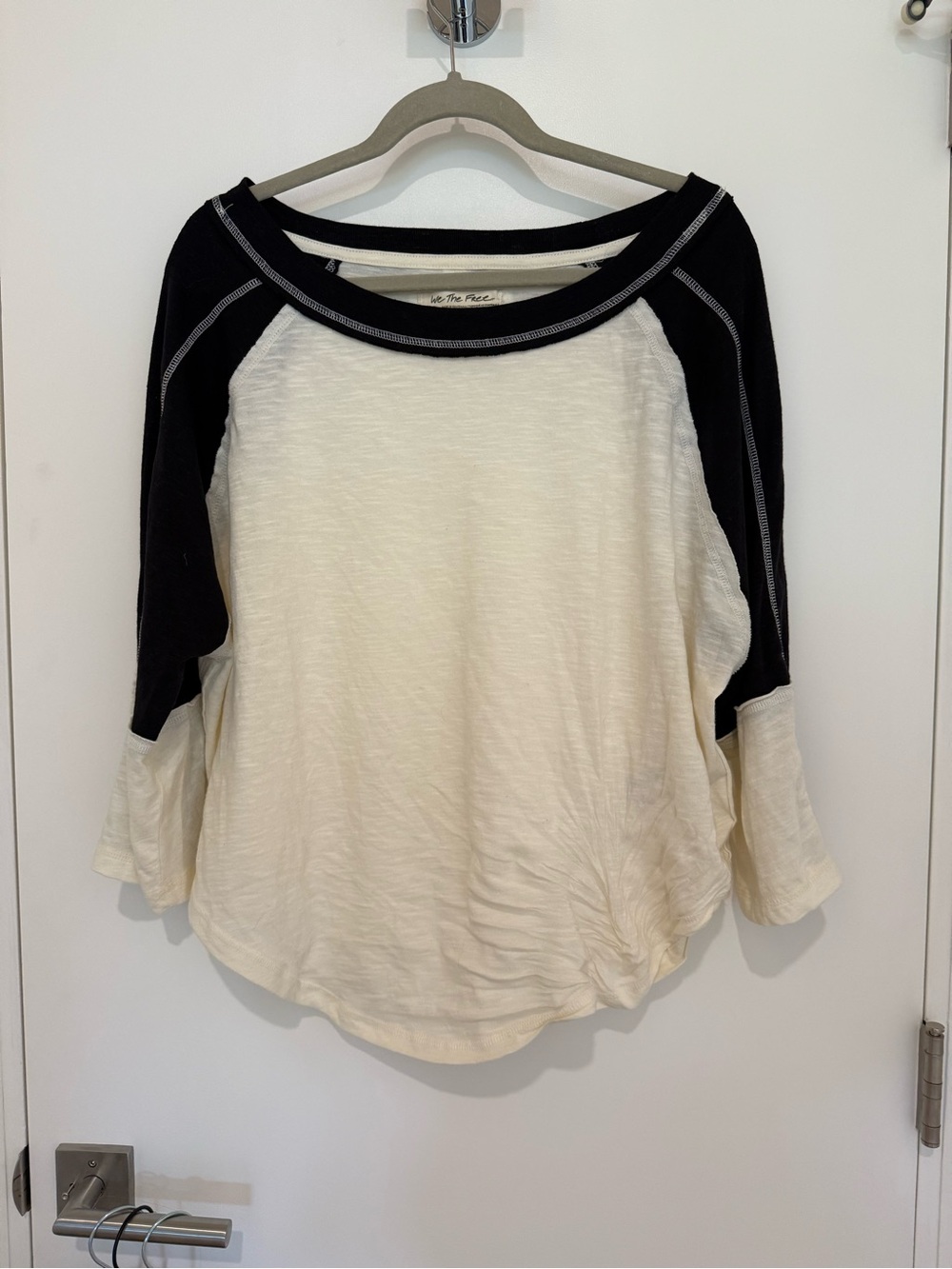 Free People Black & Cream Raglan Long Sleeve Tee